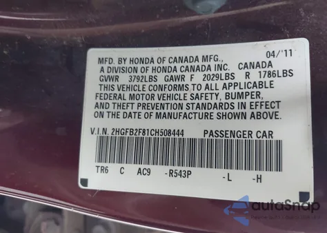 2012 Honda Civic Ex from USA, damaged, VIN 2HGFB2F81CH508444